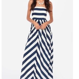 LuLu’s Dreamboat Ivory and Navy Striped Maxi Dress